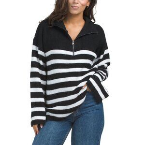 SUGAR LIPS Black/White Coastal Striped Half Zip Sweater